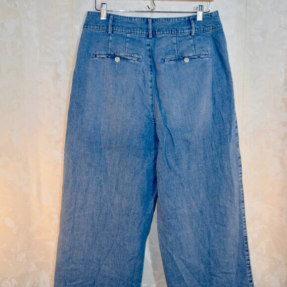 Madewell High Rise Pleated Wide-Leg Crop Denim Jeans Size 12 Light Wash - Picture 2 of 4